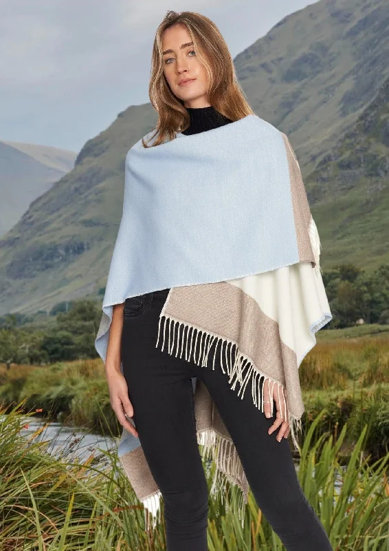 Women's Cloak with Structured Cut-Jimmy Hourihan Fringed Shawl | Blue Block Check