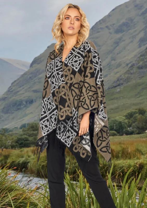 Women's Cloak with Dramatic Design-Jimmy Hourihan Fringed Shawl with Celtic Motif