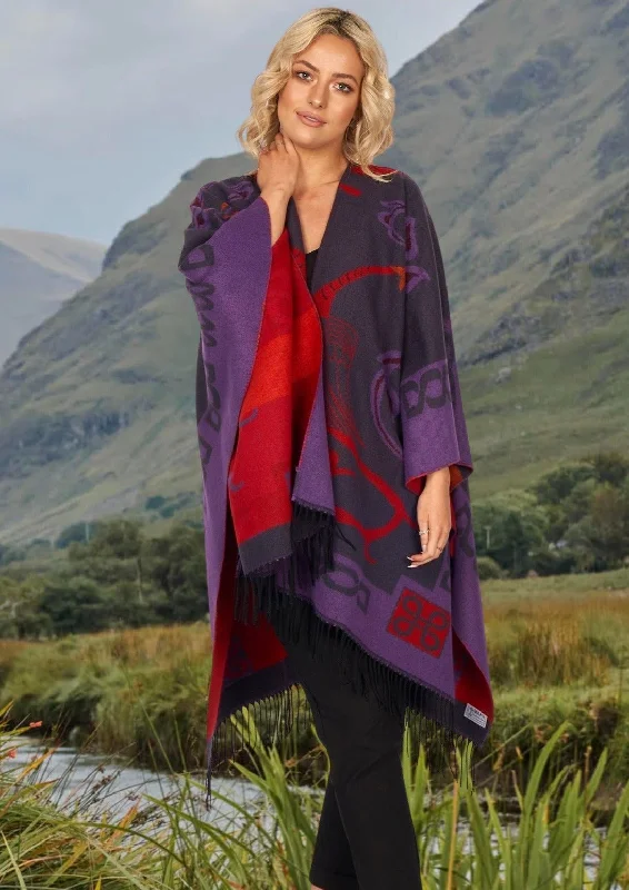 Women's Cloak with Curved Hem-Jimmy Hourihan Fringed Shawl with Celtic Motif