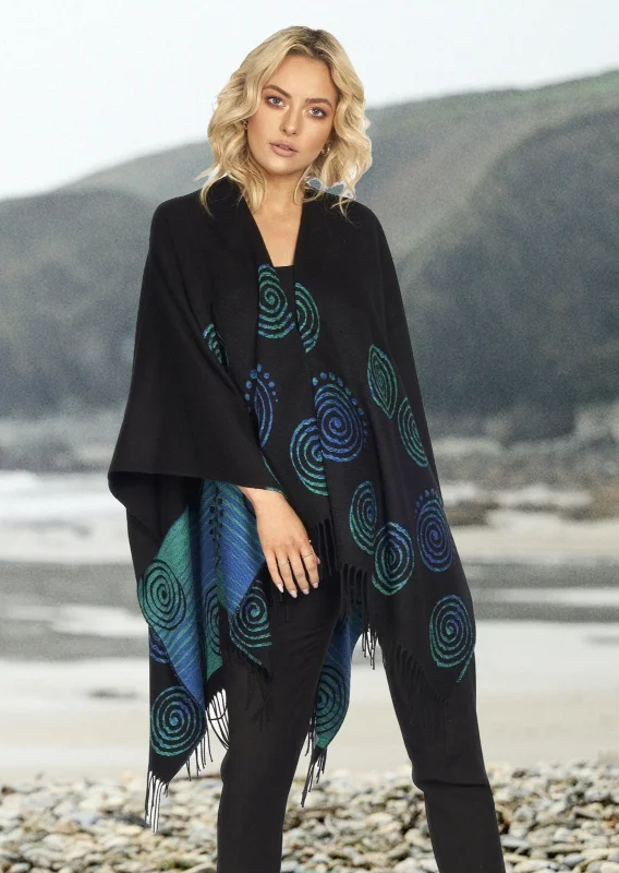 Women's Cloak for Cozy Layers-Jimmy Hourihan Fringed Shawl With Celtic Spiral Motif