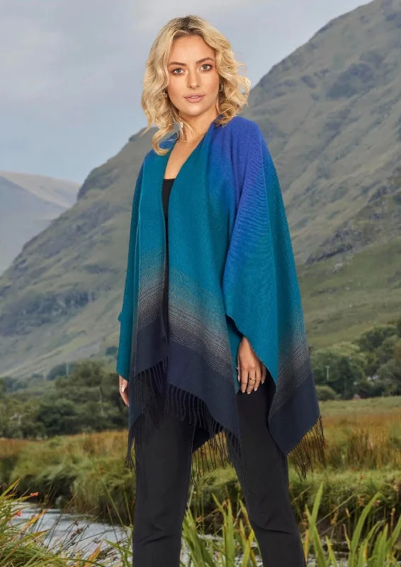 Women's Cloak for Active Lifestyle-Jimmy Hourihan Fringed Shawl with Shadow Rainbow Design