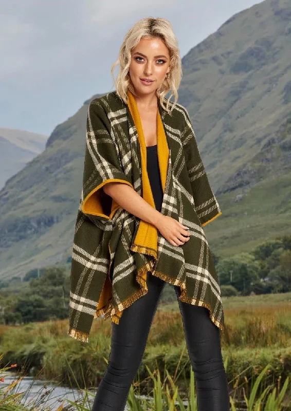 Women's Cloak with Fringe Border-Jimmy Hourihan Mustard Reversible Shawl