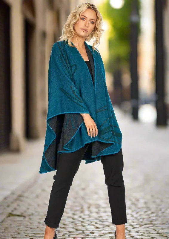 Women's Cloak with Full-Length Sleeves-Jimmy Hourihan Shawl with Abstract Design