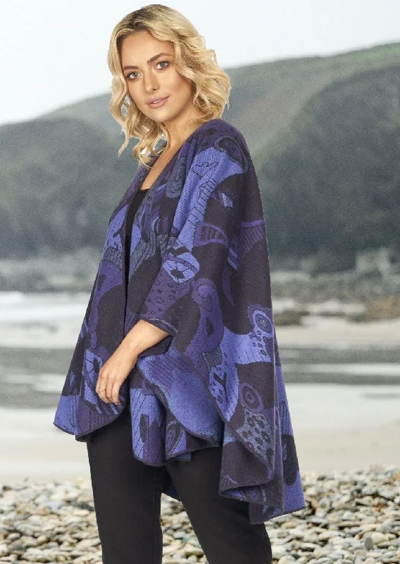 Women's Cloak for Rain Protection-Jimmy Hourihan Shawl With 'Picasso' Inspired Motif Purple Women's Cloak for Rain Protection-Jimmy Hourihan Shawl With 'Picasso' Inspired Motif Purple