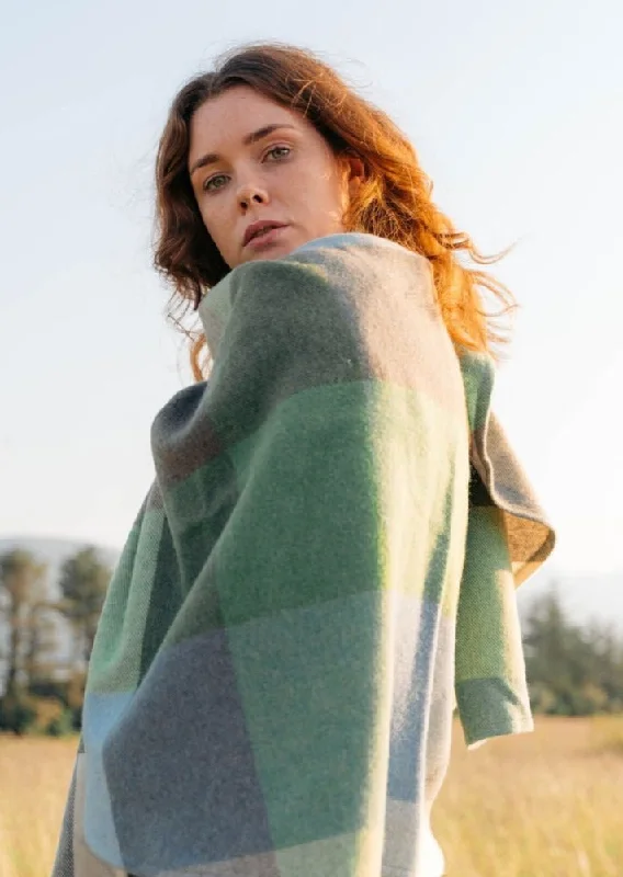 Women's Gothic Cloak-John Hanly Lambswool Cape | Baby Blue Green Check
