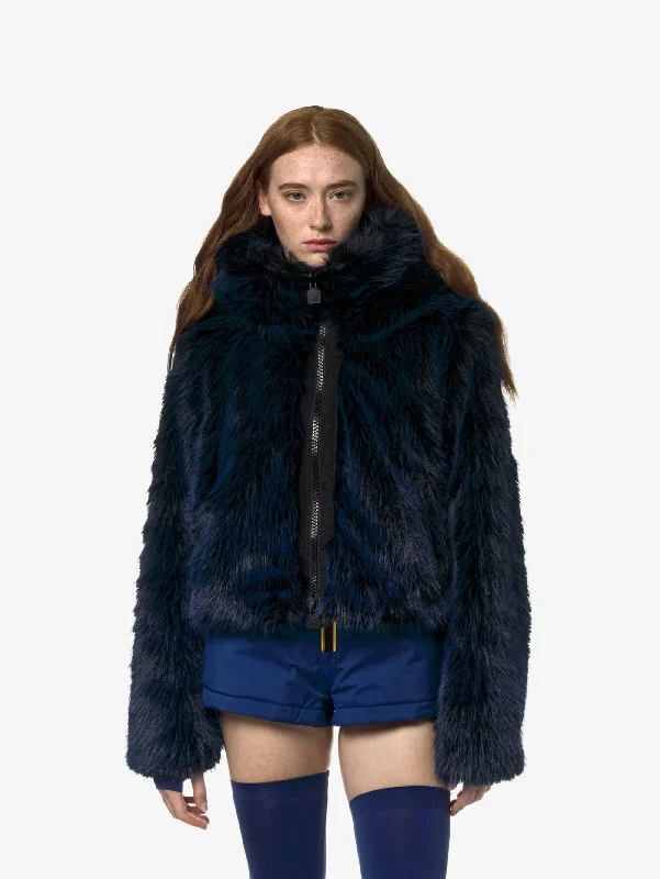 Women's Down Coat for Snow-Ecofur Corto Reversibile Brien Blu
