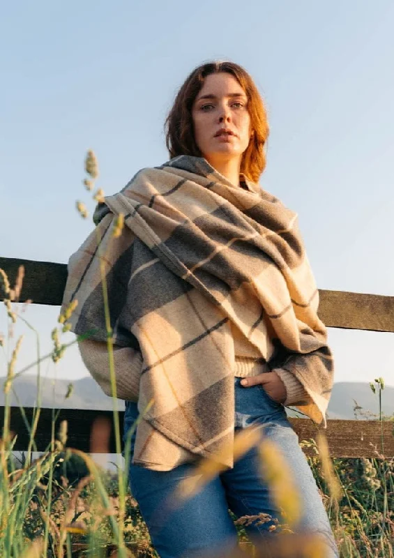 Women's Cloak for Feminine Style-John Hanly Lambswool Cape | Rust Cream & Brown Mix