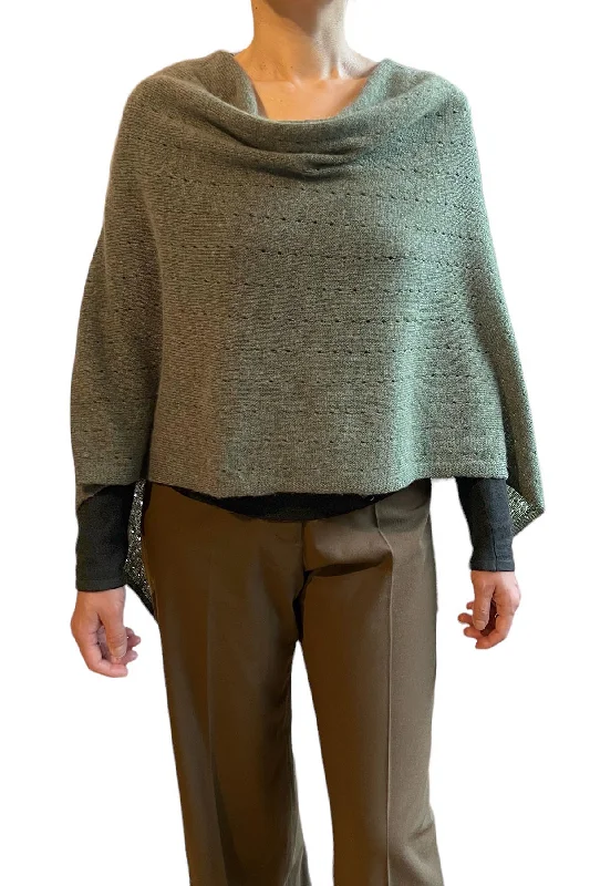 Women's Cloak for Winter Parties-Light olive green cashmere poncho Multiway