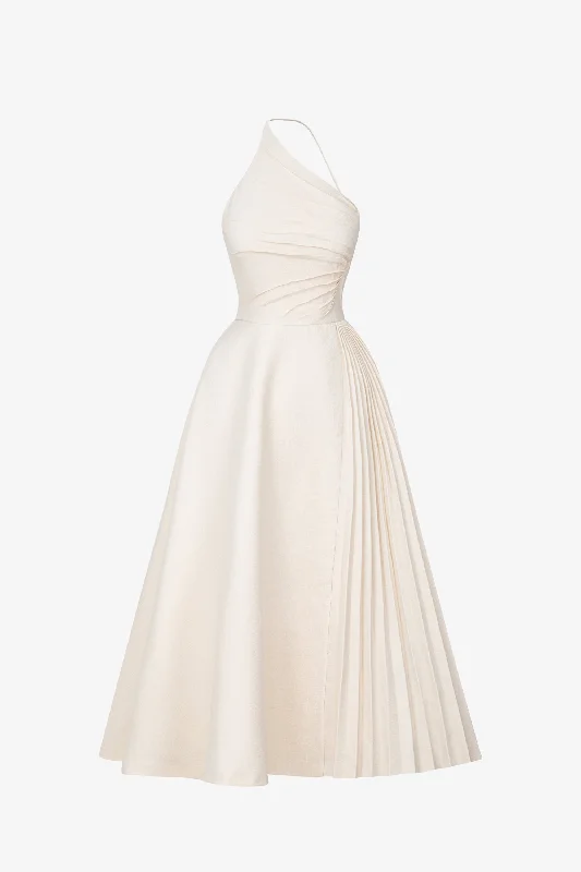 Wedding Dresses with Puff Sleeves for Romantic Appeal -Lisa Diagonal Neck Dress