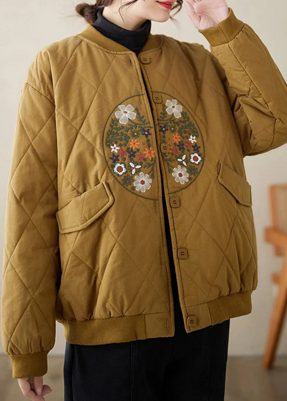 Women's Down Coat with Adjustable Fit-Loose Khaki Embroidered Button Pockets Thick Coats Winter Women's Down Coat with Adjustable Fit-Loose Khaki Embroidered Button Pockets Thick Coats Winter