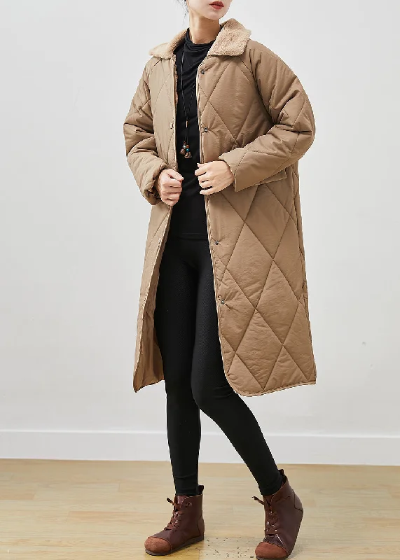 Women's Insulated Down Coat-Loose Khaki Peter Pan Collar Pockets Duck Down Puffers Jackets Winter Women's Insulated Down Coat-Loose Khaki Peter Pan Collar Pockets Duck Down Puffers Jackets Winter