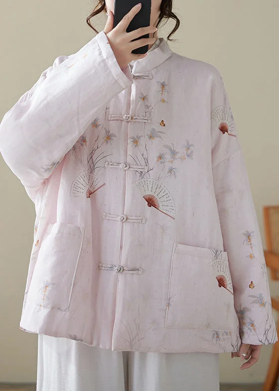 Women's Casual Down Coat for Cold Days-Loose Pink Button Print Pockets Winter Thick Coats Women's Casual Down Coat for Cold Days-Loose Pink Button Print Pockets Winter Thick Coats