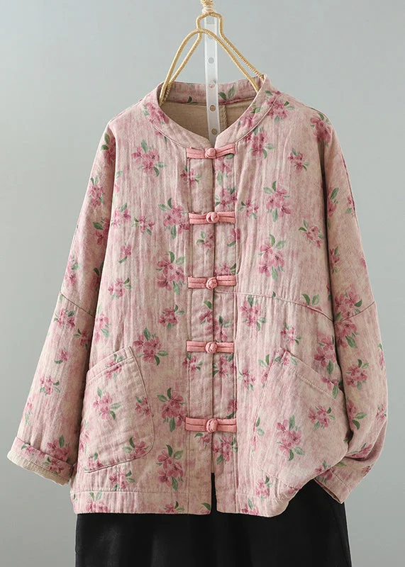 Women's Down Coat with Quilted Design-Loose Pink Print Pockets Cotton Filled Parka Winter Women's Down Coat with Quilted Design-Loose Pink Print Pockets Cotton Filled Parka Winter
