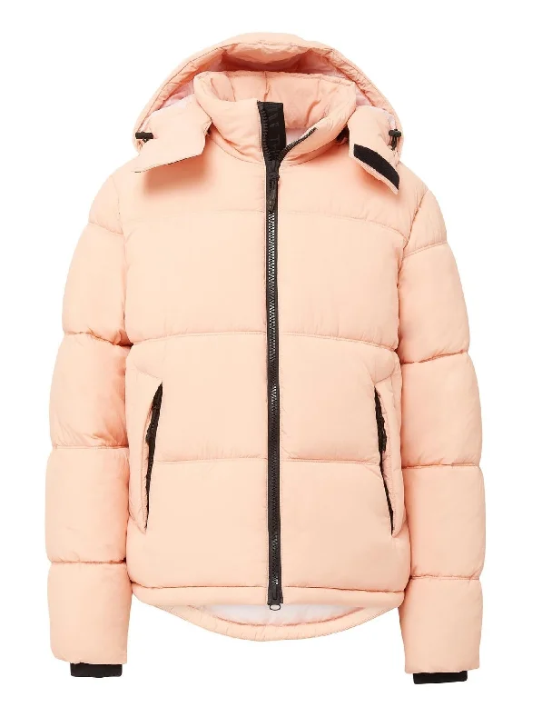Women's Jackets for Outgoing Activities-Hooded Puffer - Coral Pink
