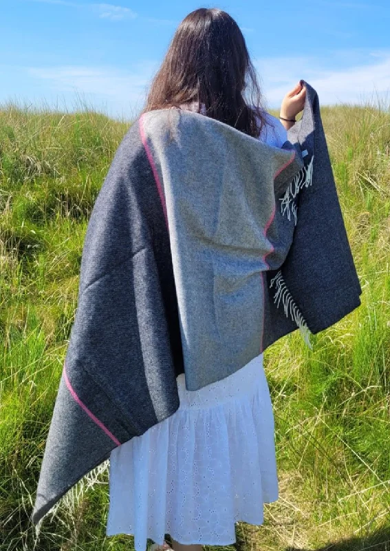Women's Cloak for Evening Wear-McNutt Pashmina Wrap | Charcoal & Pink Stripe