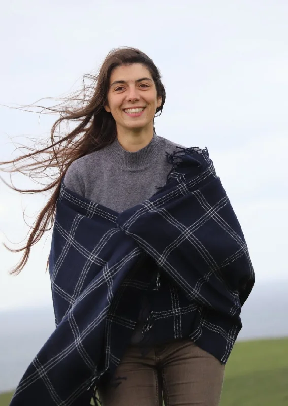 Women's Cape Cloak-McNutt Pashmina Wrap | Navy Window Pane