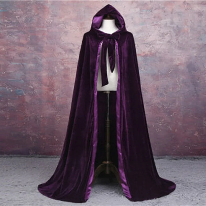 Women's Cloak with Piping Detail-Medieval Velvet Hooded Cloak