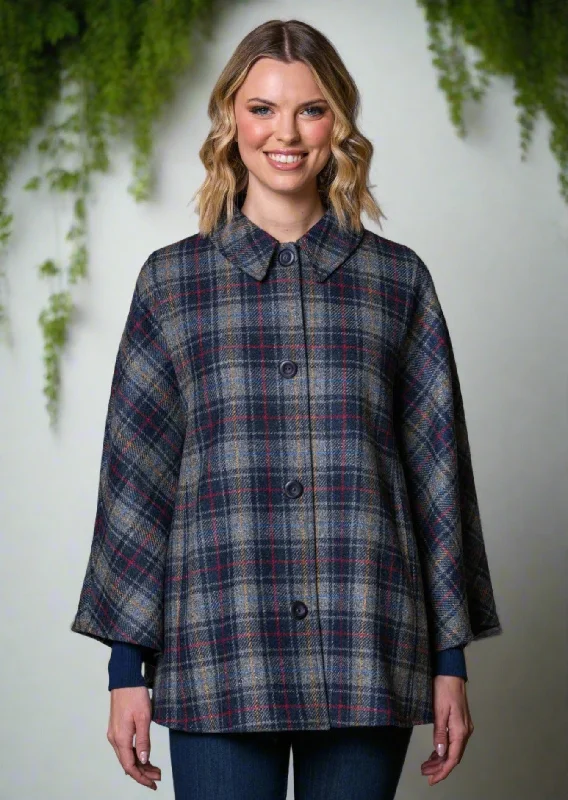 Women's Cloak for Everyday Elegance-Mucros Country Cape | Charcoal Check