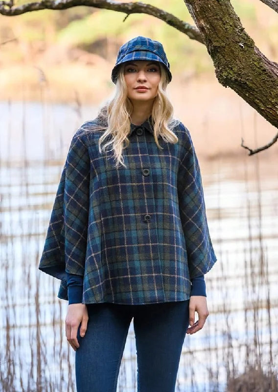 Women's Cloak with Classic Pattern-Mucros Country Cape | Navy Green Check