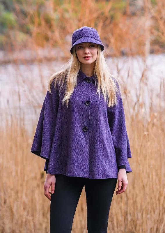 Women's Two-Tone Cloak-Mucros Country Cape | Purple Herringbone