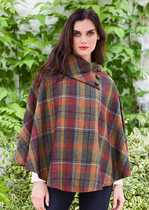 Women's Cloak with Bold Accents-Mucros Poncho | Rust Check