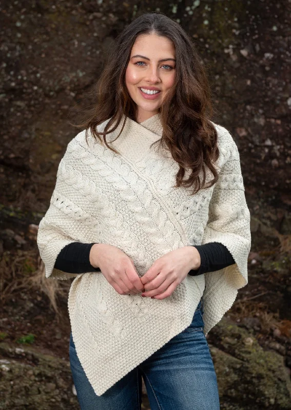 Women's Gothic Cloak-Wool Aran Irish Poncho | Natural