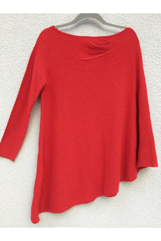 Women's Cloak for Chic Winter Layers-One sleeve cashmere poncho in Bright coral red