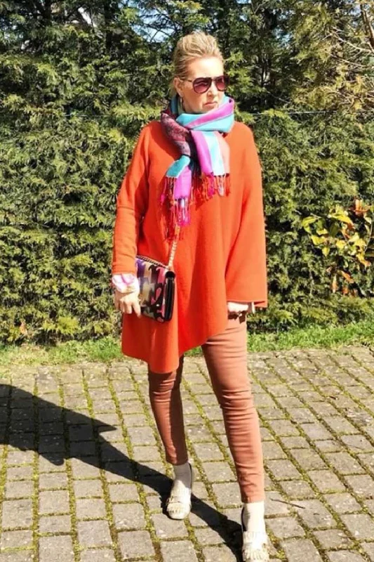 Women's Cloak for Formal Dressing-One sleeve cashmere poncho in Orange