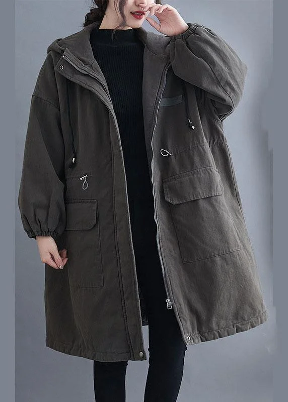 Women's Down Coat for Layering-Organic Grey Hooded Zippered Pockets Winter Long sleeve Coat Women's Down Coat for Layering-Organic Grey Hooded Zippered Pockets Winter Long sleeve Coat
