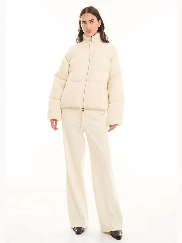 Women's Elegant Down Coat-Piumino in Lana Reversibile Panna