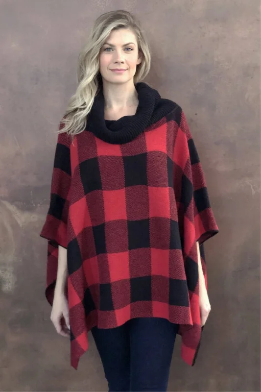 Women's Cloak with Bold Accents-Kinsley Buffalo Check Poncho