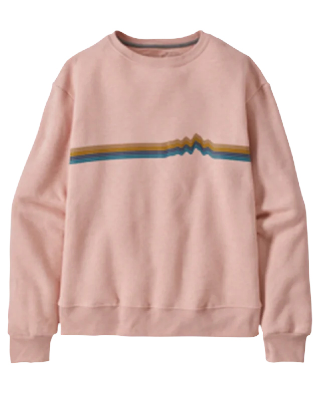 Women's Jackets for Layering in Winter-Patagonia Women's Ridge Rise Stripe Uprisal Crew Sweatshirt - Cozy Peach Women's Jackets for Layering in Winter-Patagonia Women's Ridge Rise Stripe Uprisal Crew Sweatshirt - Cozy Peach