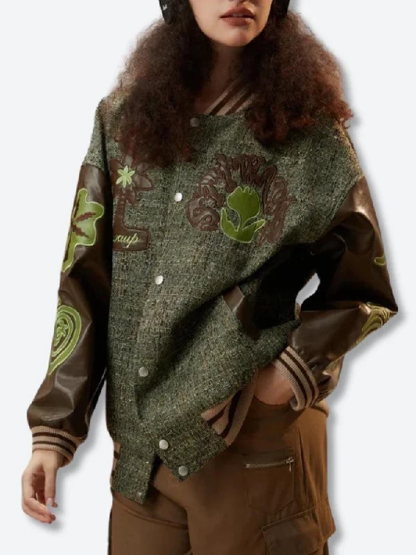 Women's Jackets for Layering Over Tops-Patchwork Bomber Jacket