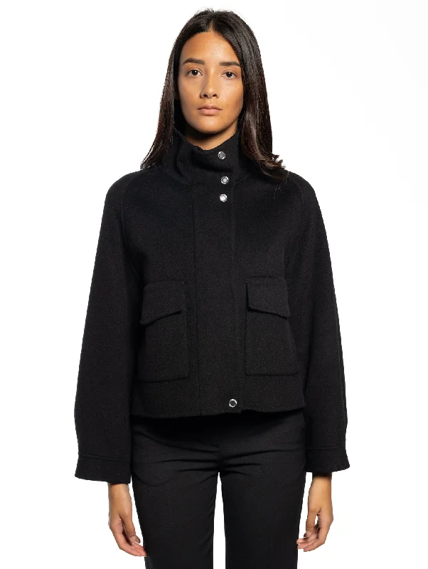 Women's Cozy Down Puffer Jacket-Caban in Doppio di Lana Nero