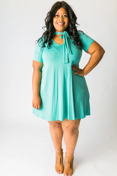 Doll Dress with Floral Print Bodice -Bow Tie Babydoll Dress - Jade