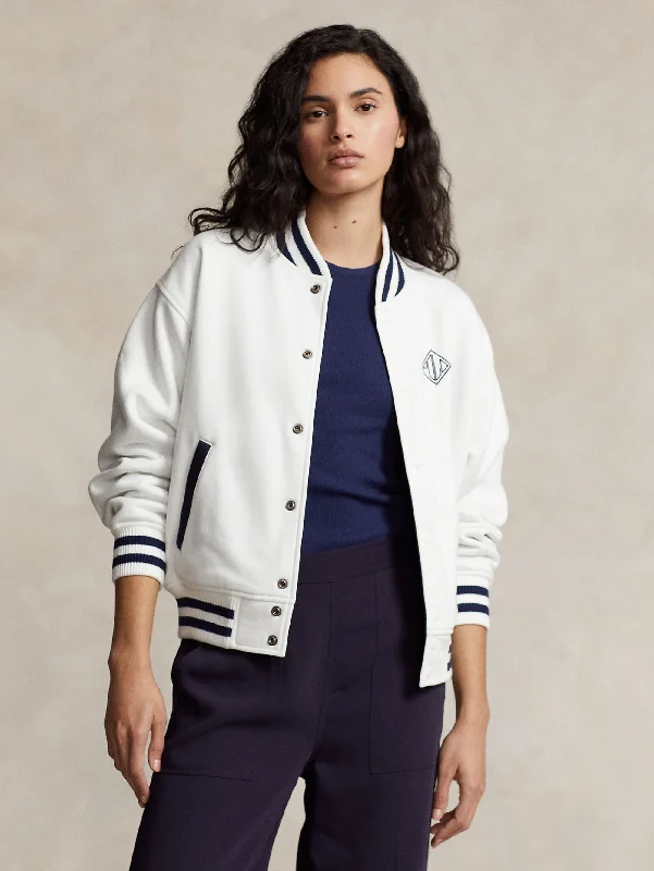 Women's Down Jacket Coat-Bomber Reversibile Stile College Bianco/Blu