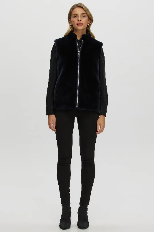 Women's Warm Down Puffer Coat-Reversible Select Shearling Lamb Vest with Loro Piana Cashmere & Wool Quilted Down Back Women's Warm Down Puffer Coat-Reversible Select Shearling Lamb Vest with Loro Piana Cashmere & Wool Quilted Down Back