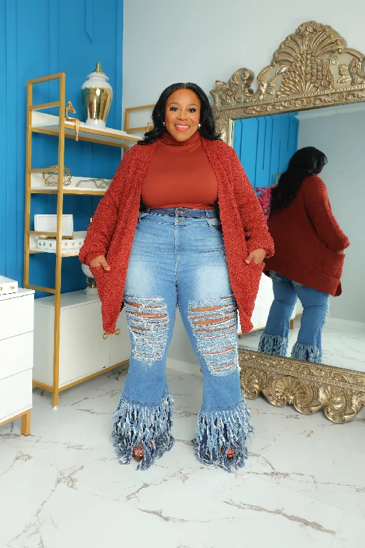 Kimono with Comfortable Wear-Rust Popcorn Cardigan