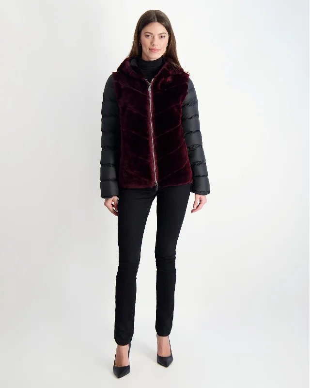Women's Down Coat with Thinsulate-Select Shearling Lamb Chevron Parka with Quilted Sleeves and Back Women's Down Coat with Thinsulate-Select Shearling Lamb Chevron Parka with Quilted Sleeves and Back