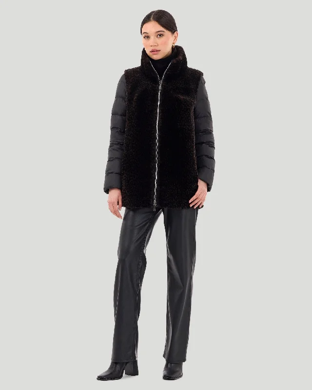 Women's Lightweight Down Jacket for Winter-Select Shearling Lamb Jacket with Detachable Quilted Sleeves Women's Lightweight Down Jacket for Winter-Select Shearling Lamb Jacket with Detachable Quilted Sleeves