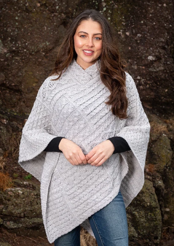 Women's Cloak with Layered Hem-IrelandsEye Poncho | Silver Marl