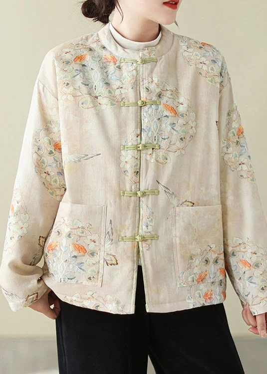 Women's Hooded Down Coat-Stylish Print Button Pockets Thick Parka Winter