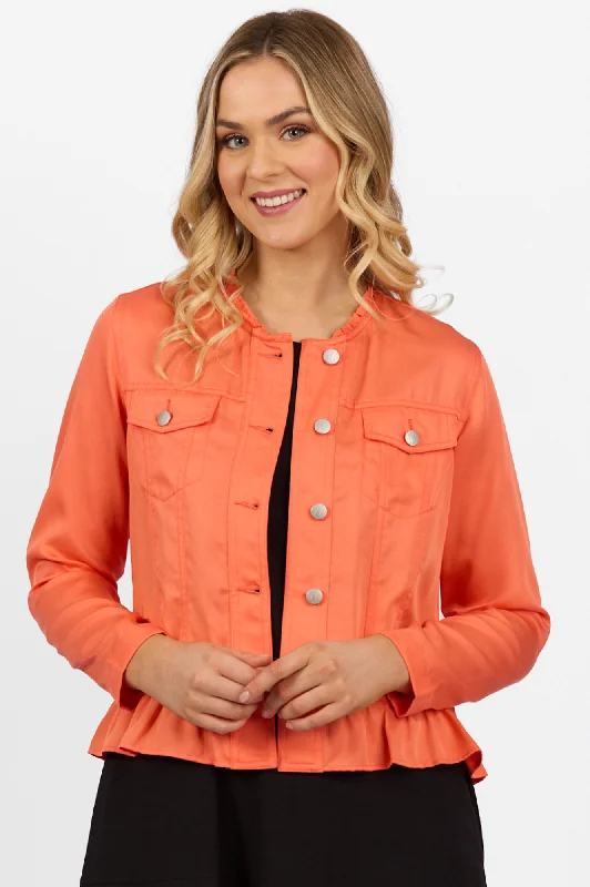 Women's Jackets for Quick Protection-Tencel Jacket With Frill Hem - Melon