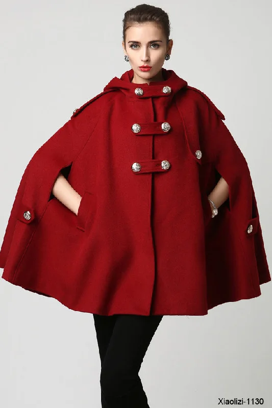 Women's Draped Cloak with Pattern-womens's hooded cape coat 1130#
