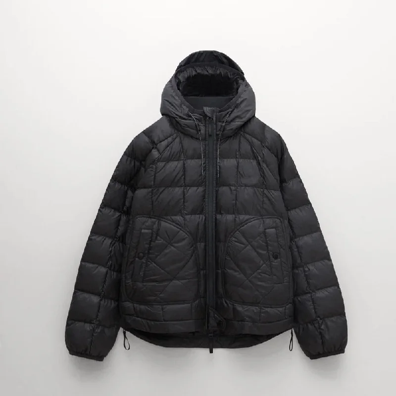 Women's Waterproof Down Coat-Women Black Enclosed Hooded Parka Jacket