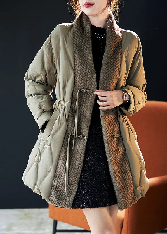 Women's Down Coat with Pockets-Women Green Chinese Button Patchwork Duck Down Puffers Jackets Winter Women's Down Coat with Pockets-Women Green Chinese Button Patchwork Duck Down Puffers Jackets Winter
