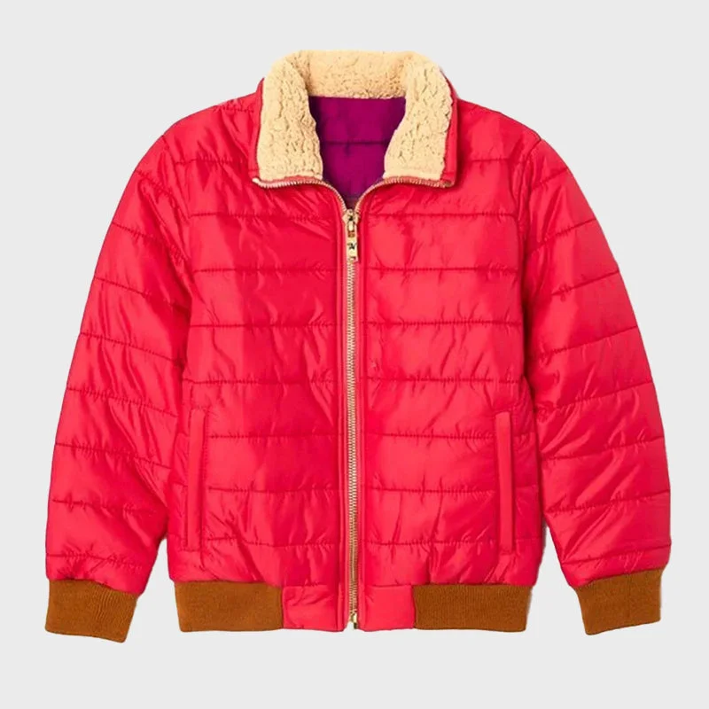 Women's Cozy Down Coat with Hood-Women’s Rainbow Sunburst Bomber Puffer Jacket