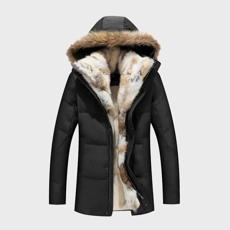 Women's Down Coat-Women's Fur Hooded Warm Duck Feather Coat