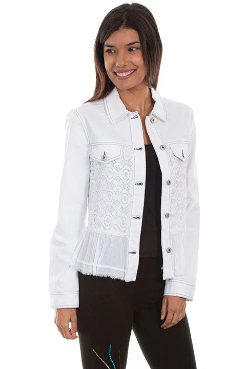 Women's Jackets with Button-Down Design-Women's Honey Creek Jacket Collection: Lace Insert and Ruffle Hem Women's Jackets with Button-Down Design-Women's Honey Creek Jacket Collection: Lace Insert and Ruffle Hem