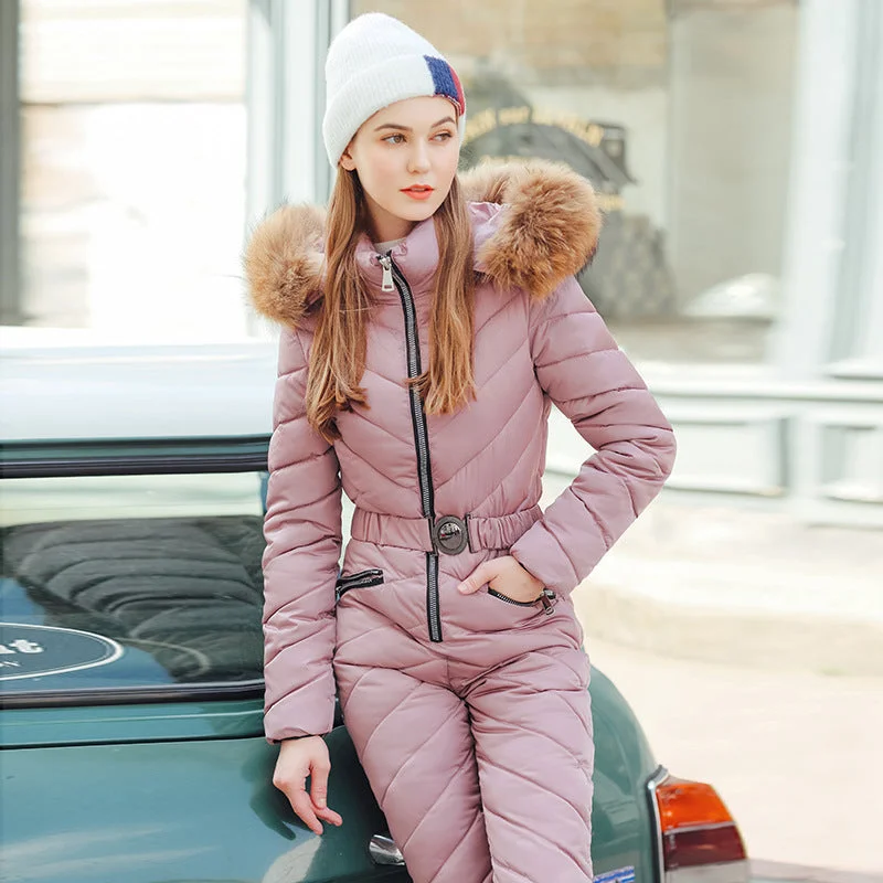 Women's Down Coat for Travel-Women's Katze Creek Down Suits One Piece Ski Suit With Detachable Faux Fur Trim Women's Down Coat for Travel-Women's Katze Creek Down Suits One Piece Ski Suit With Detachable Faux Fur Trim